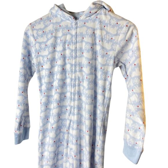 GAP Fleece Full-Zip Hooded Footless Snowflake & Polar Bear Pajamas Girls Sz 10 - Picture 4 of 10